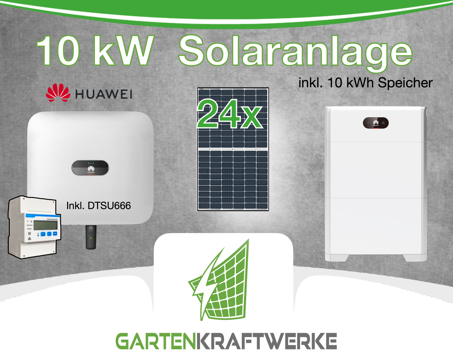 10 kw Solaranlage Komplettset mit 10kwh Speicher Huawei mit 24 Module Trina 435 Watt