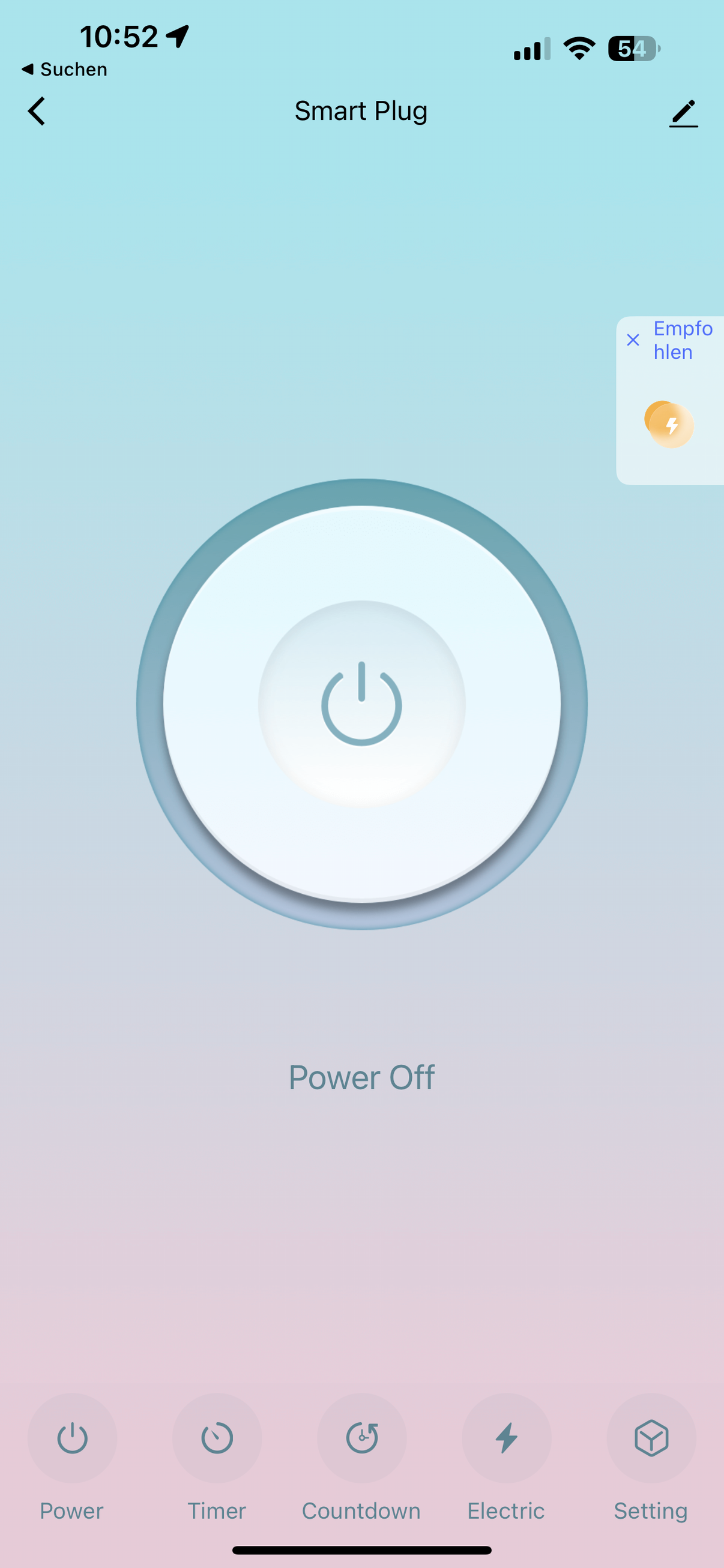 Smart Plug App Startseite - Ausgeschaltet