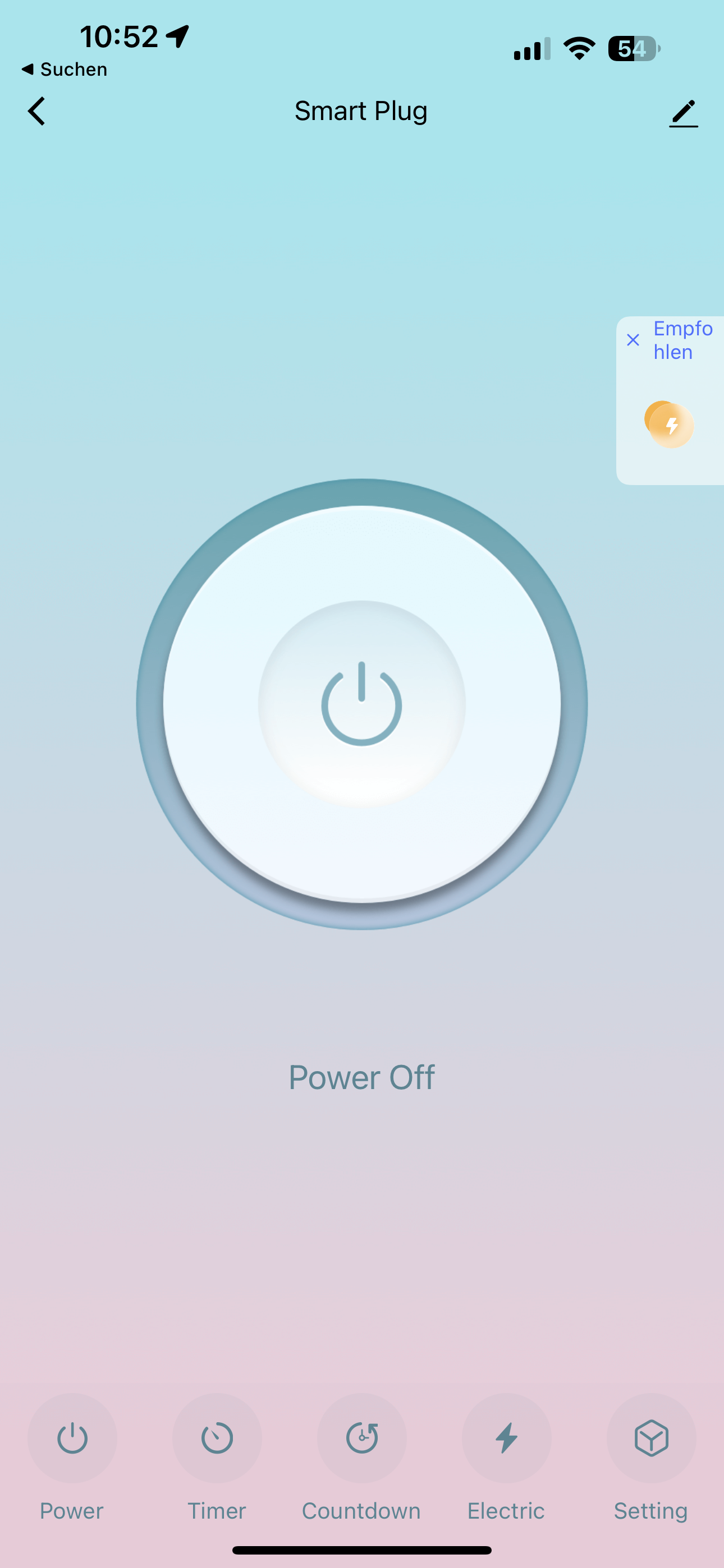 Smart Plug App Startseite - Ausgeschaltet