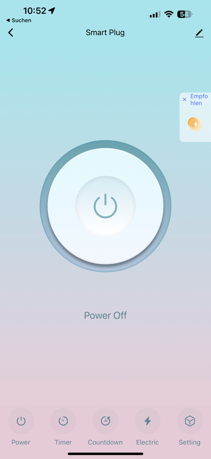 Smart Plug App Startseite - Ausgeschaltet