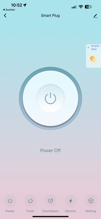 Smart Plug App Startseite - Ausgeschaltet