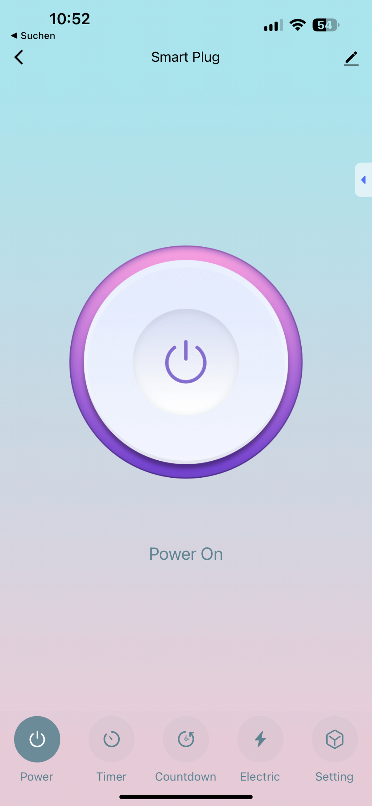 Smart Plug App Startseite - Eingeschaltet