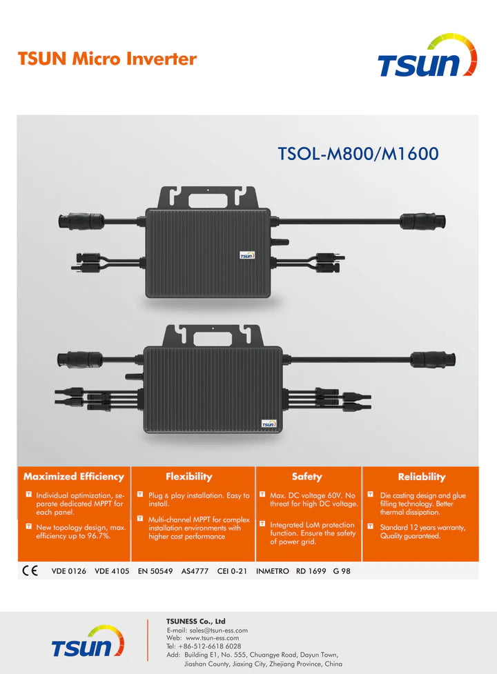600 Watt TSOL TSUN M800 (DE) Modulwechselrichter für Balkonkraftwerk